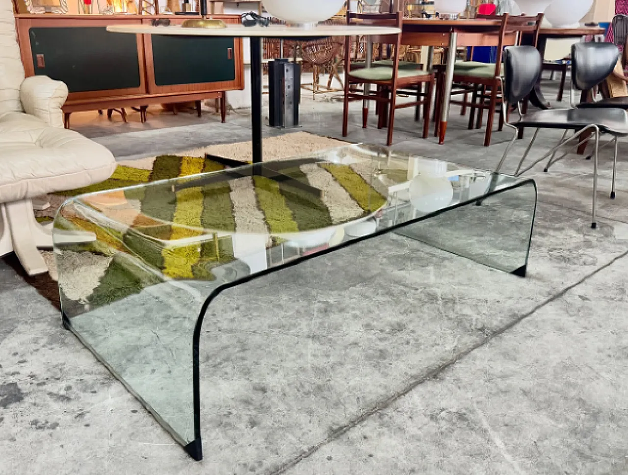Fiam curved glass waterfall effect coffee table, 1980s 5