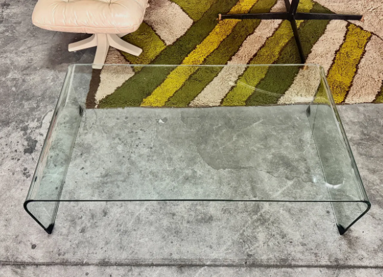Fiam curved glass waterfall effect coffee table, 1980s 6