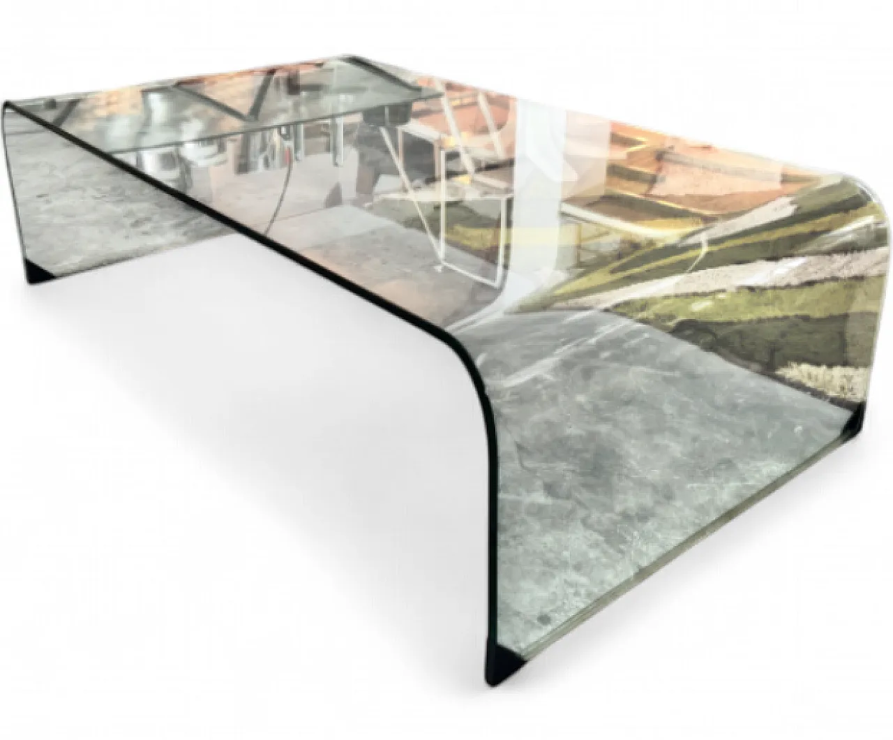 Fiam curved glass waterfall effect coffee table, 1980s 10