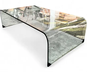 Fiam curved glass waterfall effect coffee table, 1980s