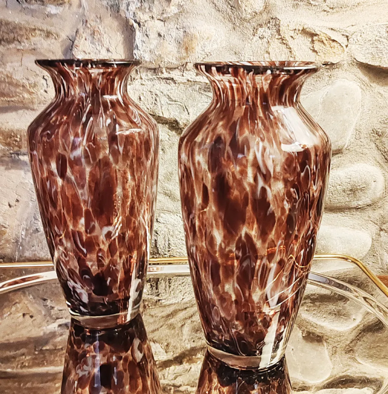 Pair of handmade vases in Murano glass, 1960s 1