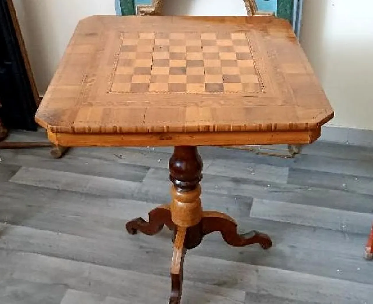 Tavolo intarsiato in vari tipi di legno, '800 2