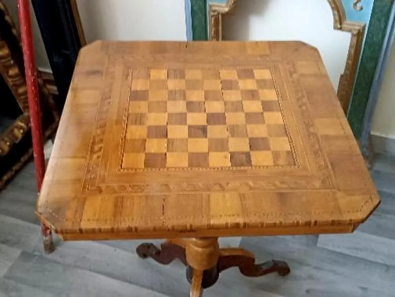Tavolo intarsiato in vari tipi di legno, '800 3