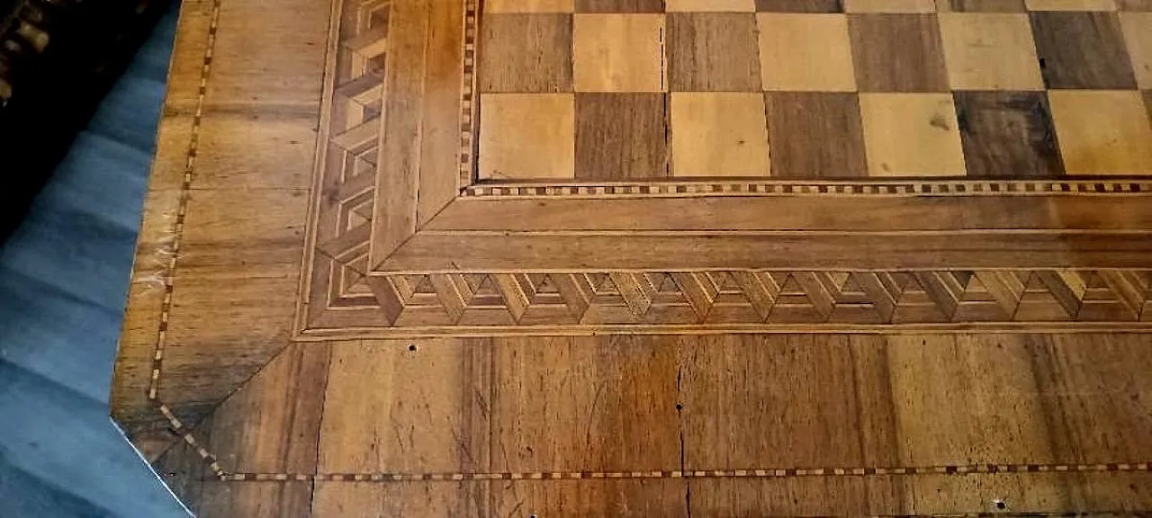 Tavolo intarsiato in vari tipi di legno, '800 9