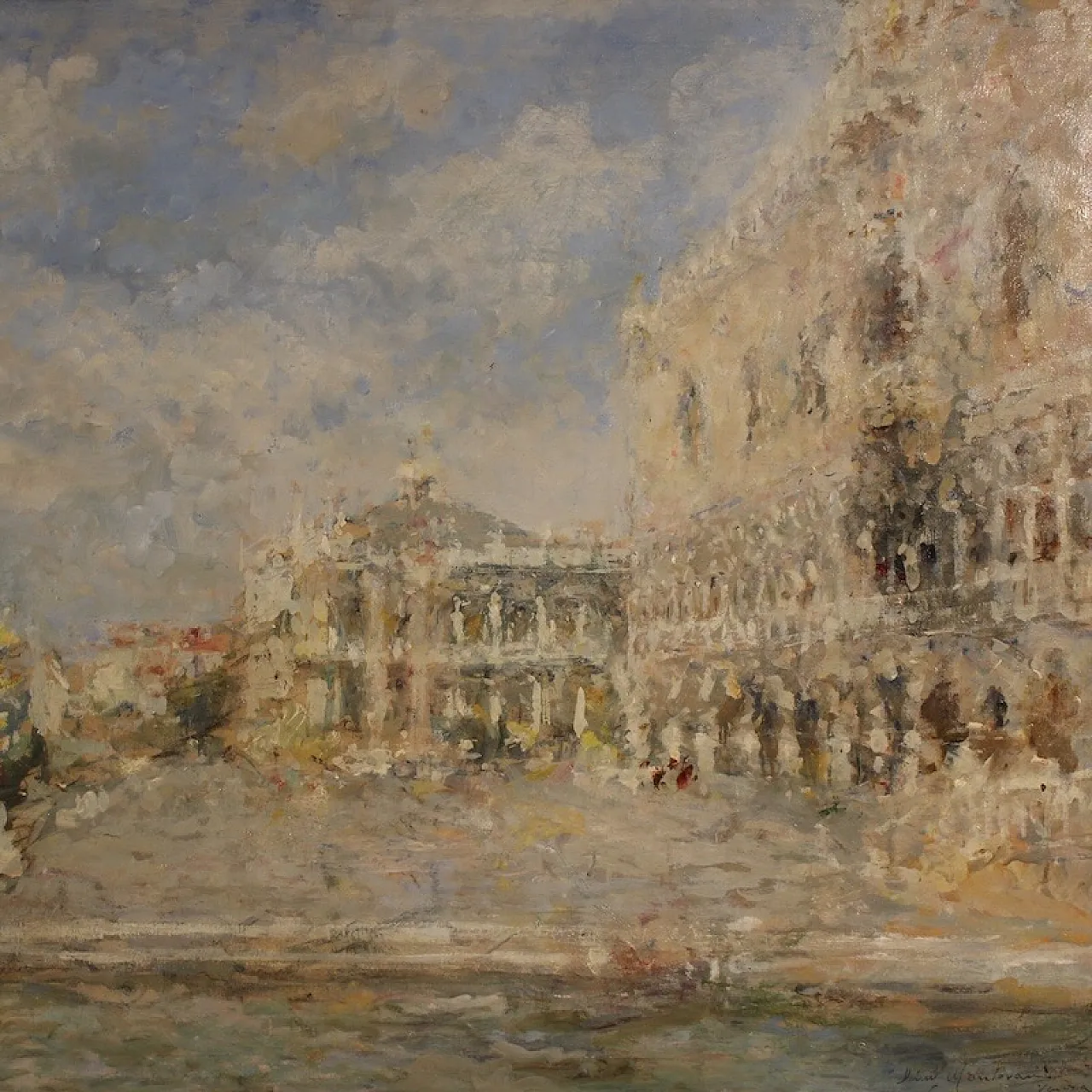 Quadro firmato Luigi Mantovani, veduta di Venezia, anni '30 5