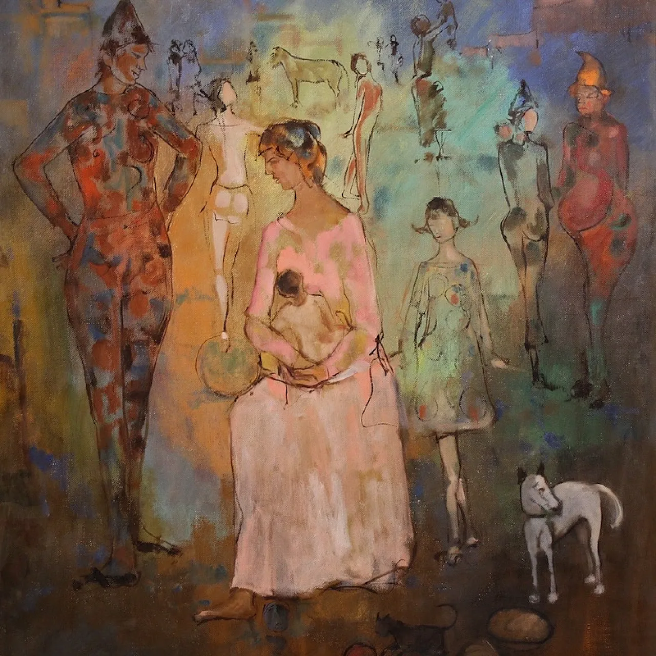 Italian painting family of Saltimbanchi dated 1981 2