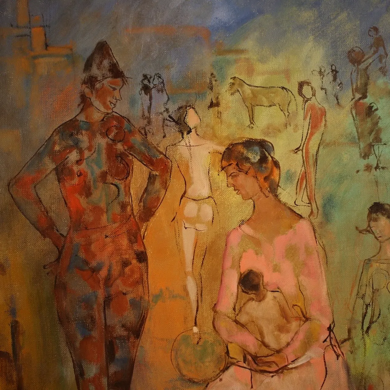 Italian painting family of Saltimbanchi dated 1981 5