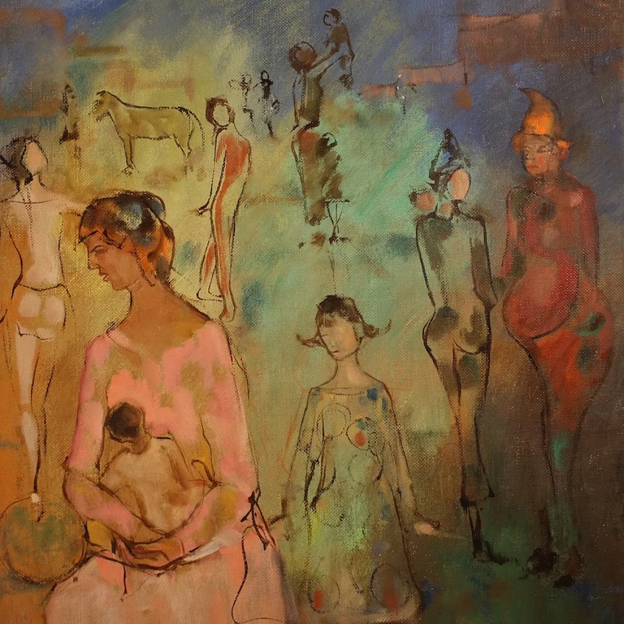 Italian painting family of Saltimbanchi dated 1981 7