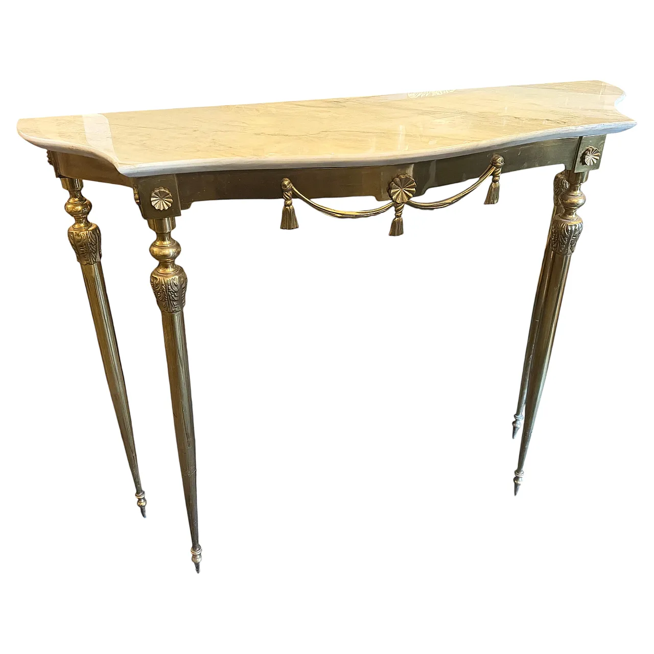 Consolle in marmo giallo e ottone Mid-Century Modern, anni '50 1
