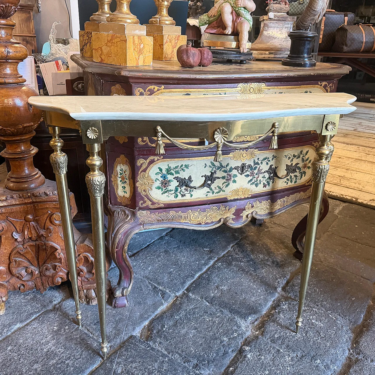 Consolle in marmo giallo e ottone Mid-Century Modern, anni '50 2