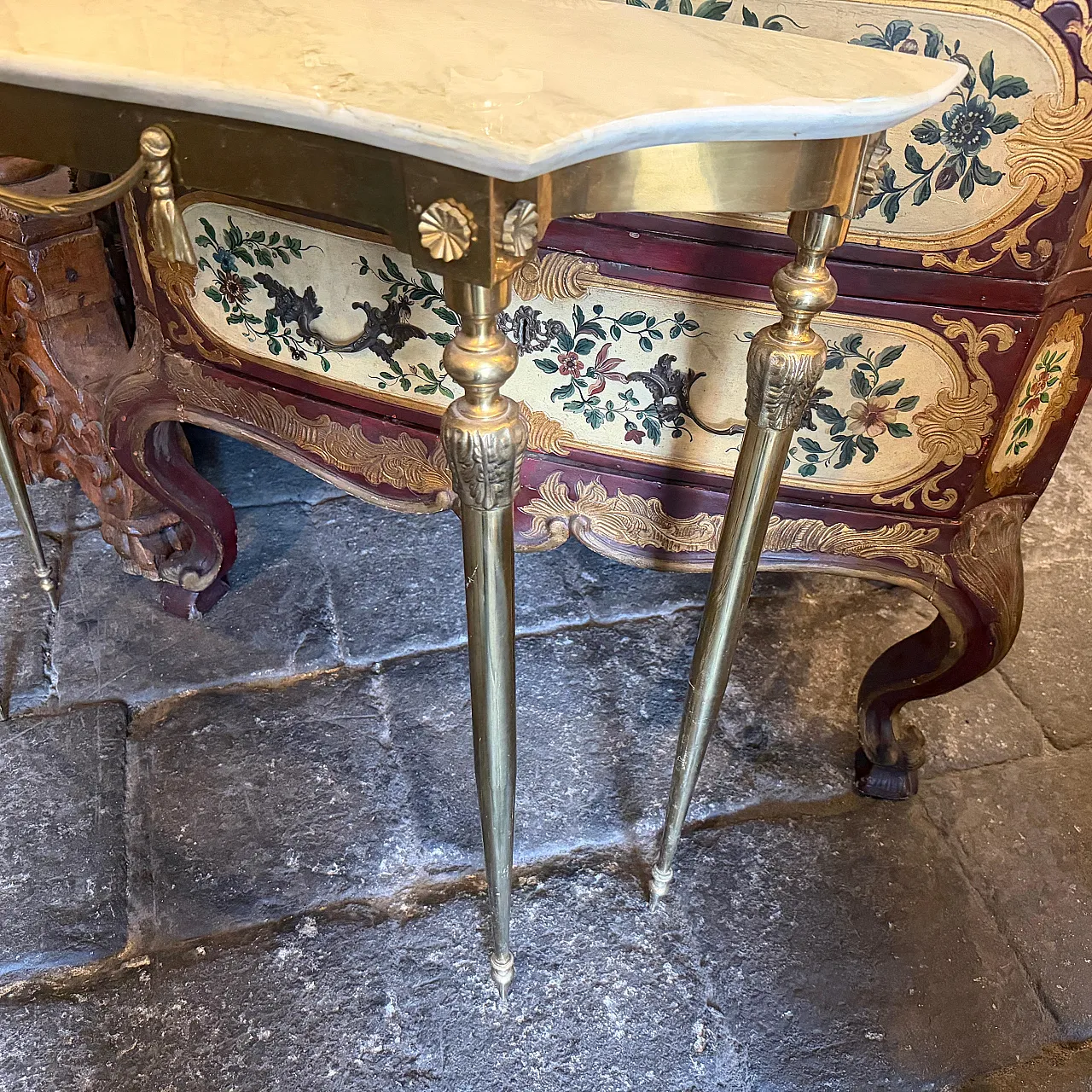 Consolle in marmo giallo e ottone Mid-Century Modern, anni '50 3