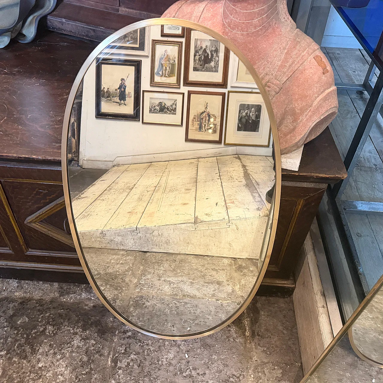 Specchio in ottone massiccio Mid-Century Modern di Gio Ponti, anni '50 6