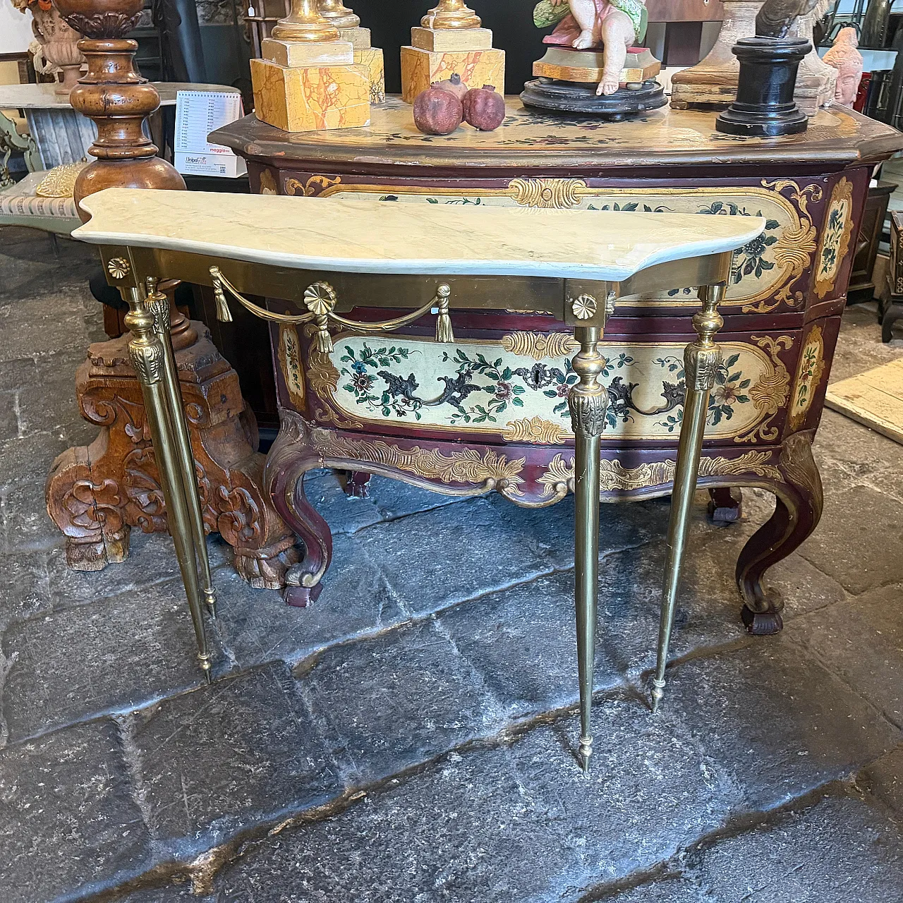 Consolle in marmo giallo e ottone Mid-Century Modern, anni '50 5