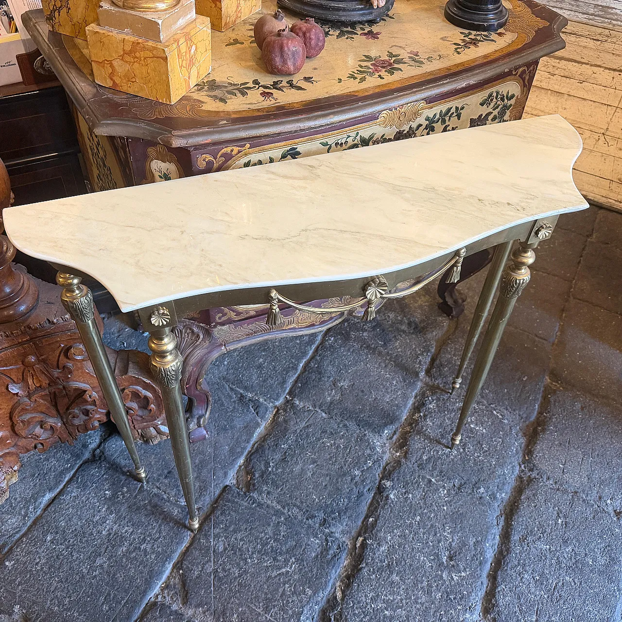 Consolle in marmo giallo e ottone Mid-Century Modern, anni '50 6