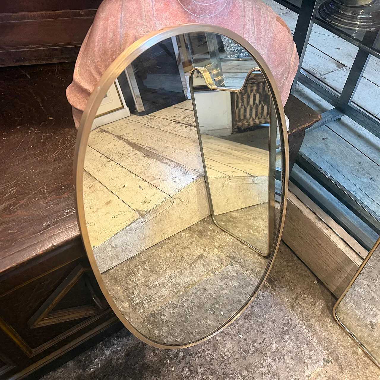 Specchio in ottone massiccio Mid-Century Modern di Gio Ponti, anni '50 8