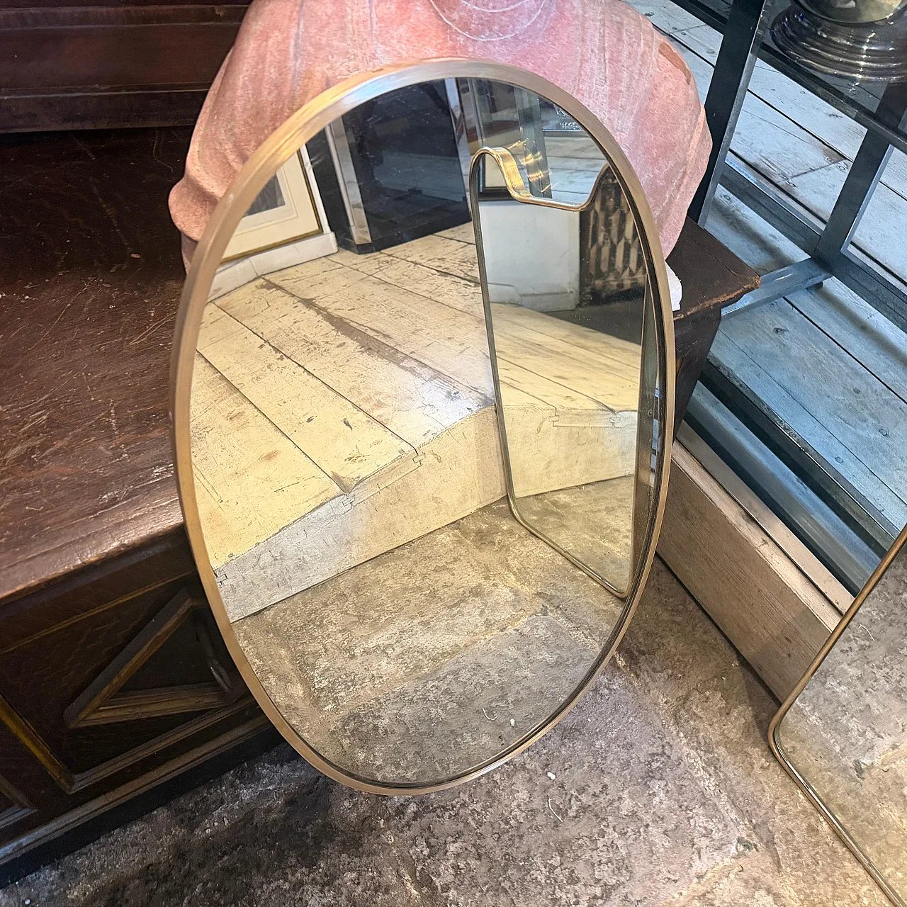 Specchio in ottone massiccio Mid-Century Modern di Gio Ponti, anni '50 9