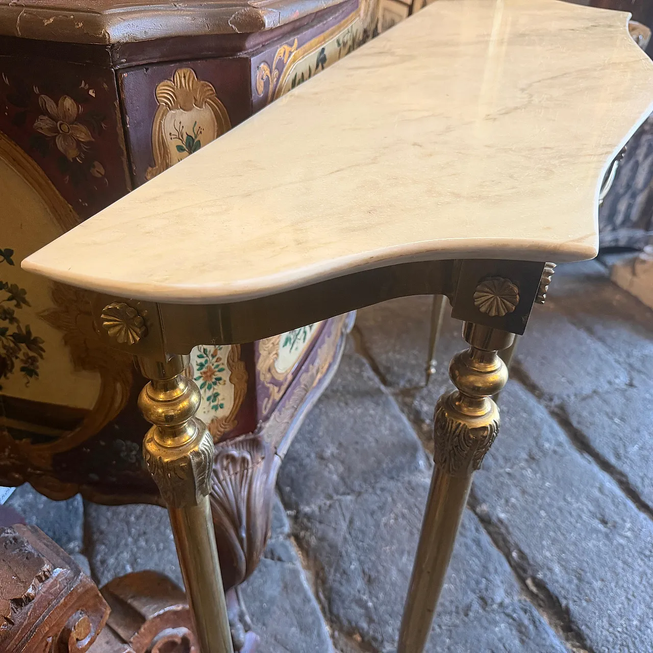 Consolle in marmo giallo e ottone Mid-Century Modern, anni '50 9
