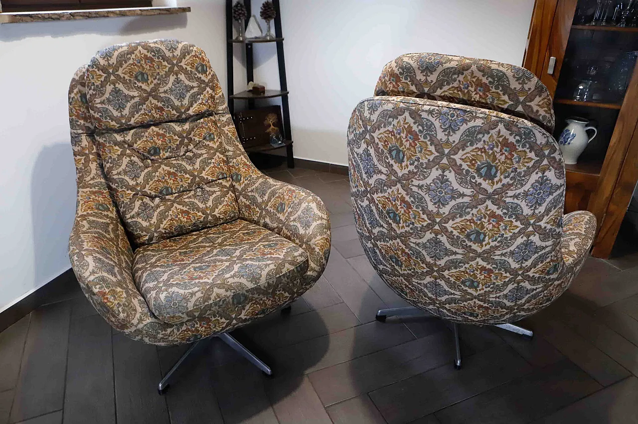 Pair of High-Back Swivel Armchairs with Abstract Upholstery, 70s 2