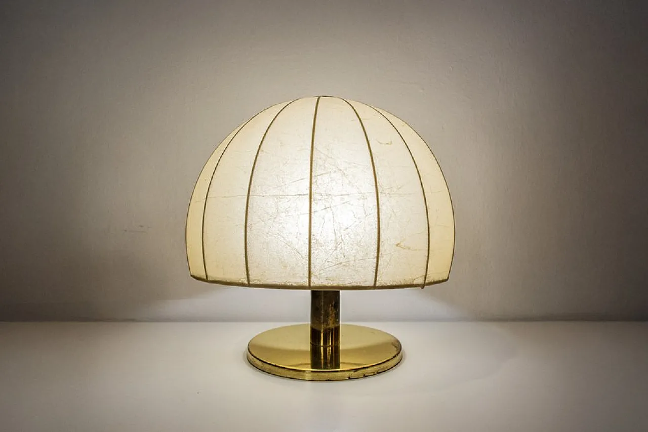 Brass table lamp with cocoon shade, 1970s 2