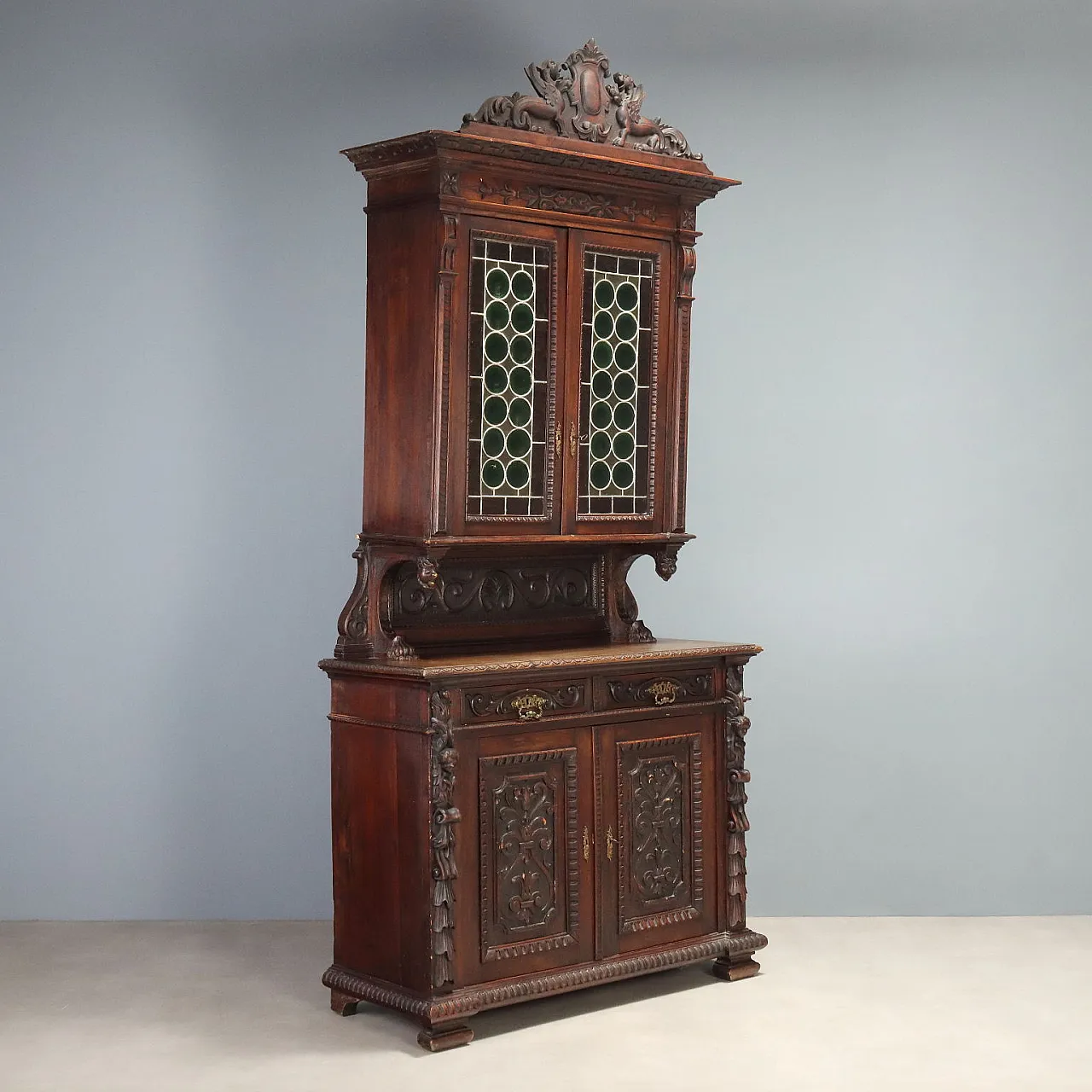 Double body sideboard in Neo-Renaissance style in walnut, 19th century 1