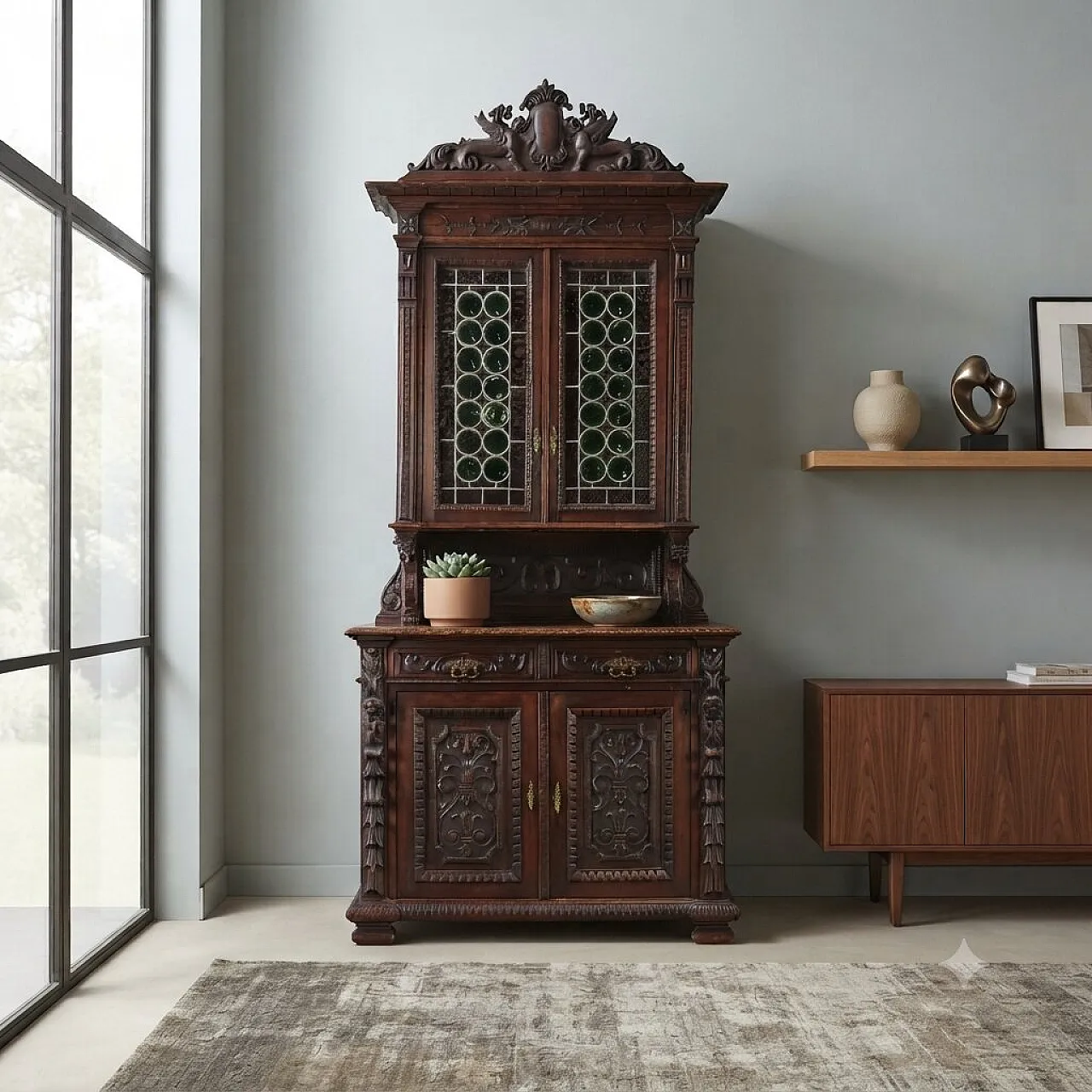 Double body sideboard in Neo-Renaissance style in walnut, 19th century 2