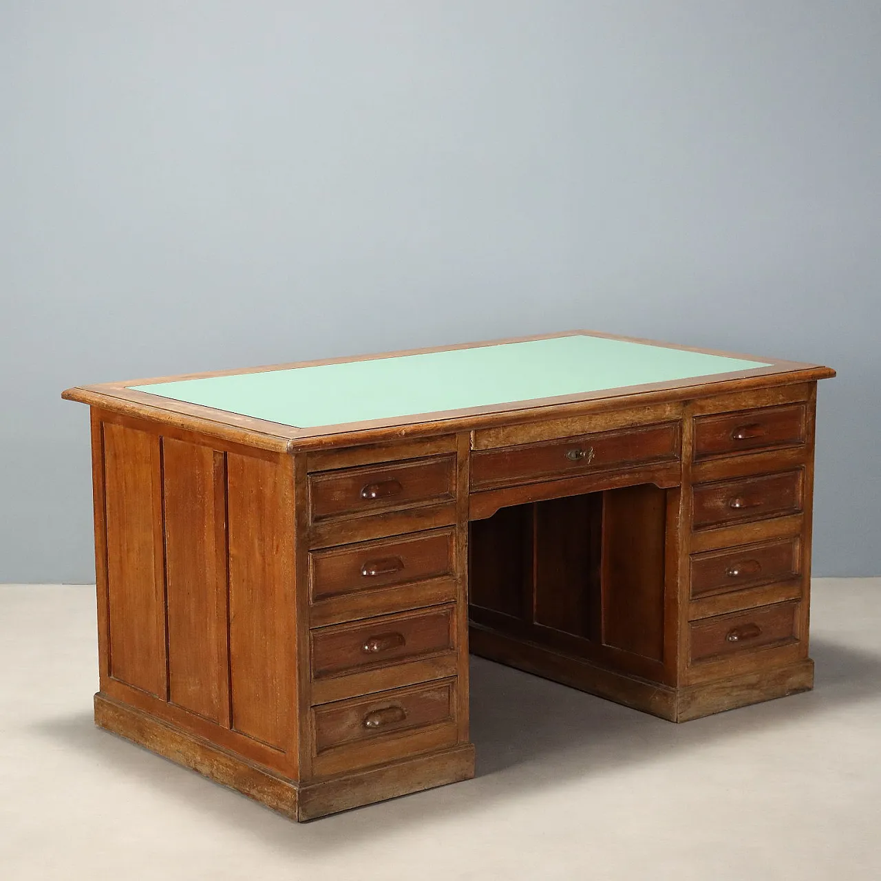 Walnut desk with green insert, early 20th century 1