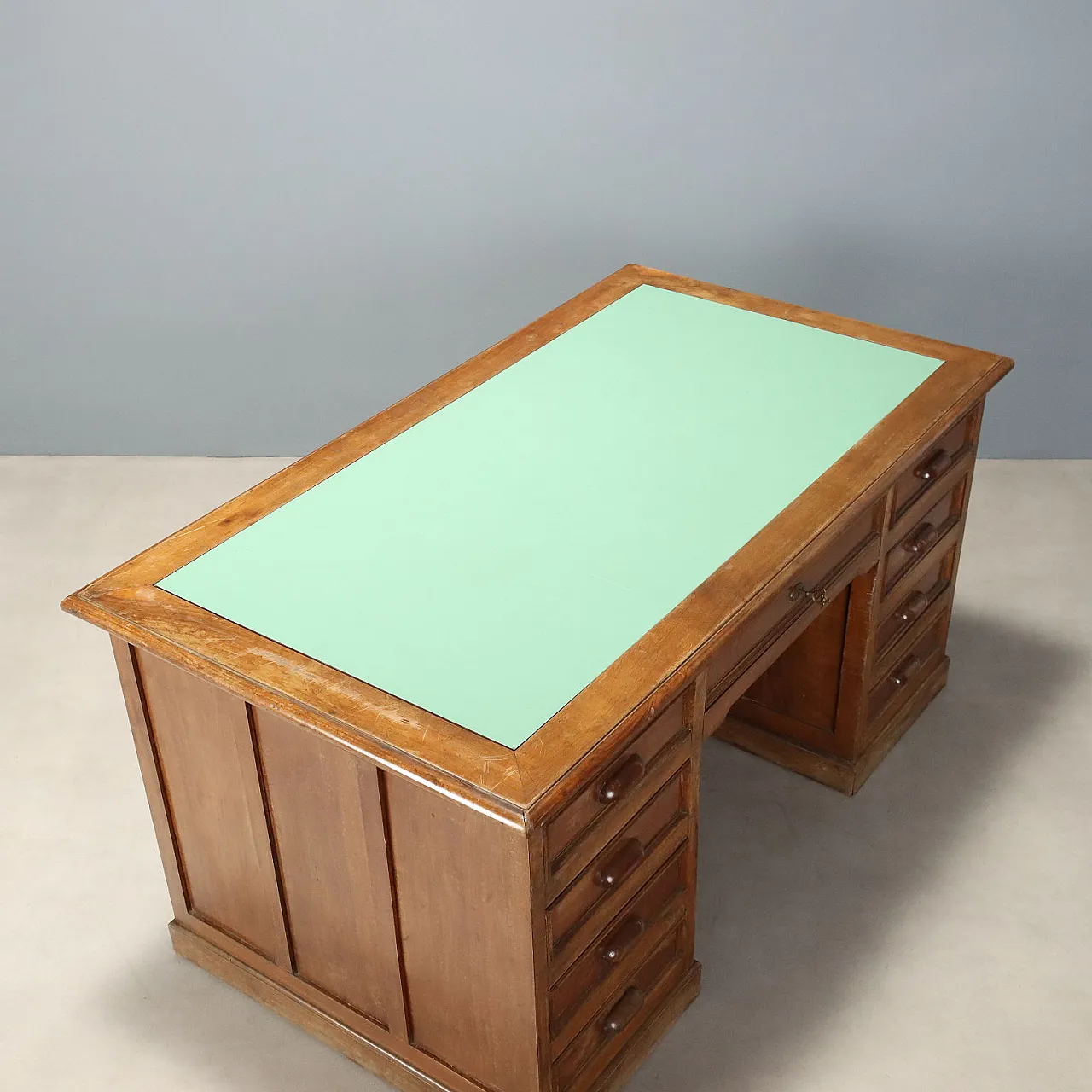 Walnut desk with green insert, early 20th century 8