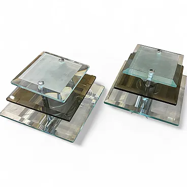 Pair of Space Age steel and heavy glass wall sconces by Veca, 1960s