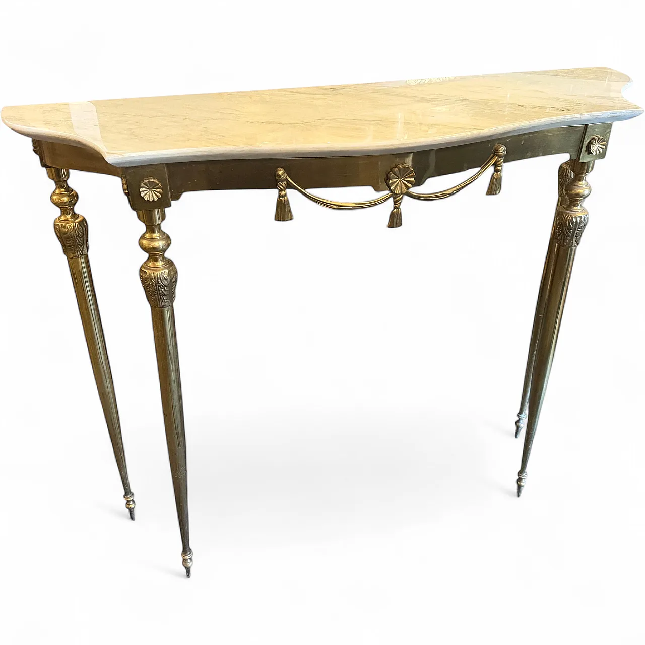 Consolle in marmo giallo e ottone Mid-Century Modern, anni '50 11