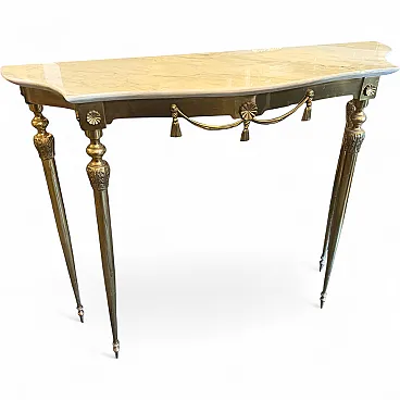 Mid-Century Modern yellow marble and brass console, 1950s