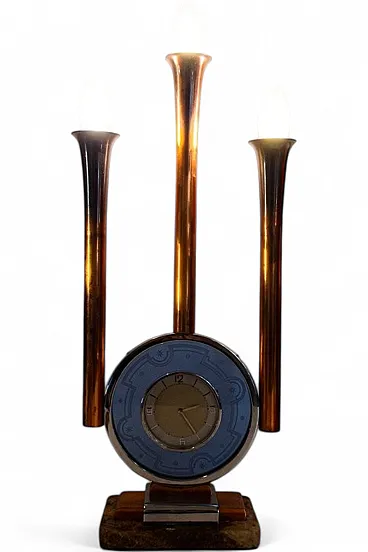 Art Deco glass and marble clock lamp, 1930s