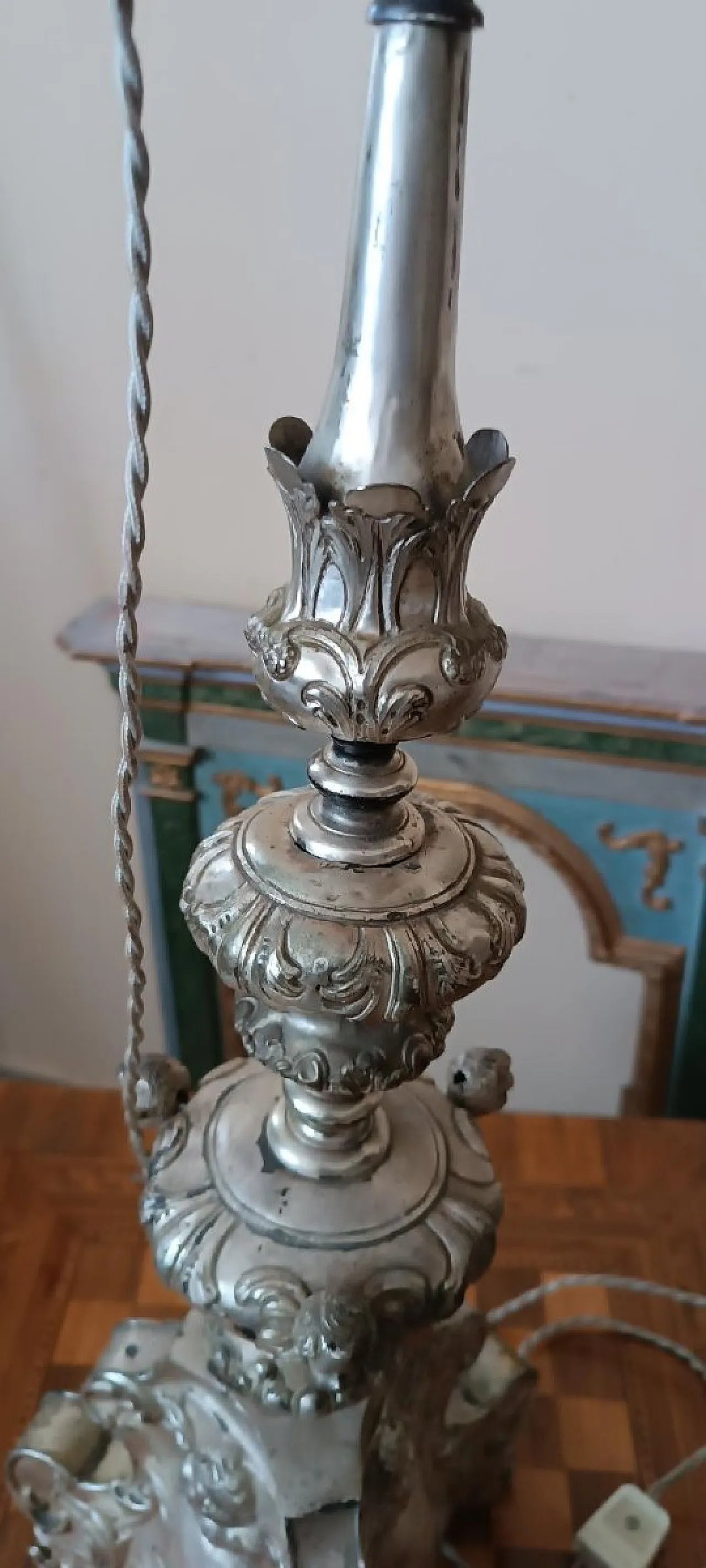 Lampada in metallo argentato, '700 8