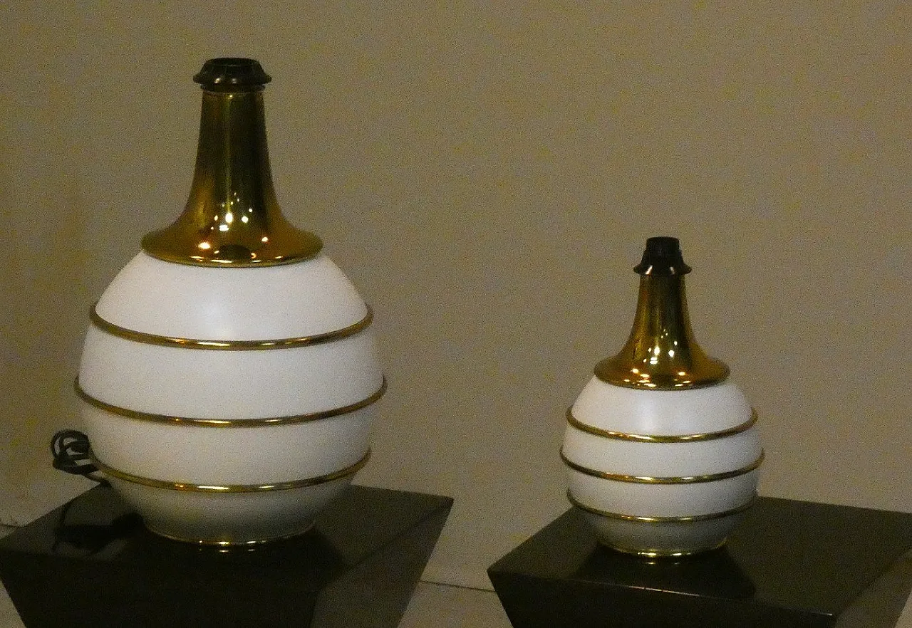 Pair of table lamps with brass details by Tommaso Barbi, 1970s 2