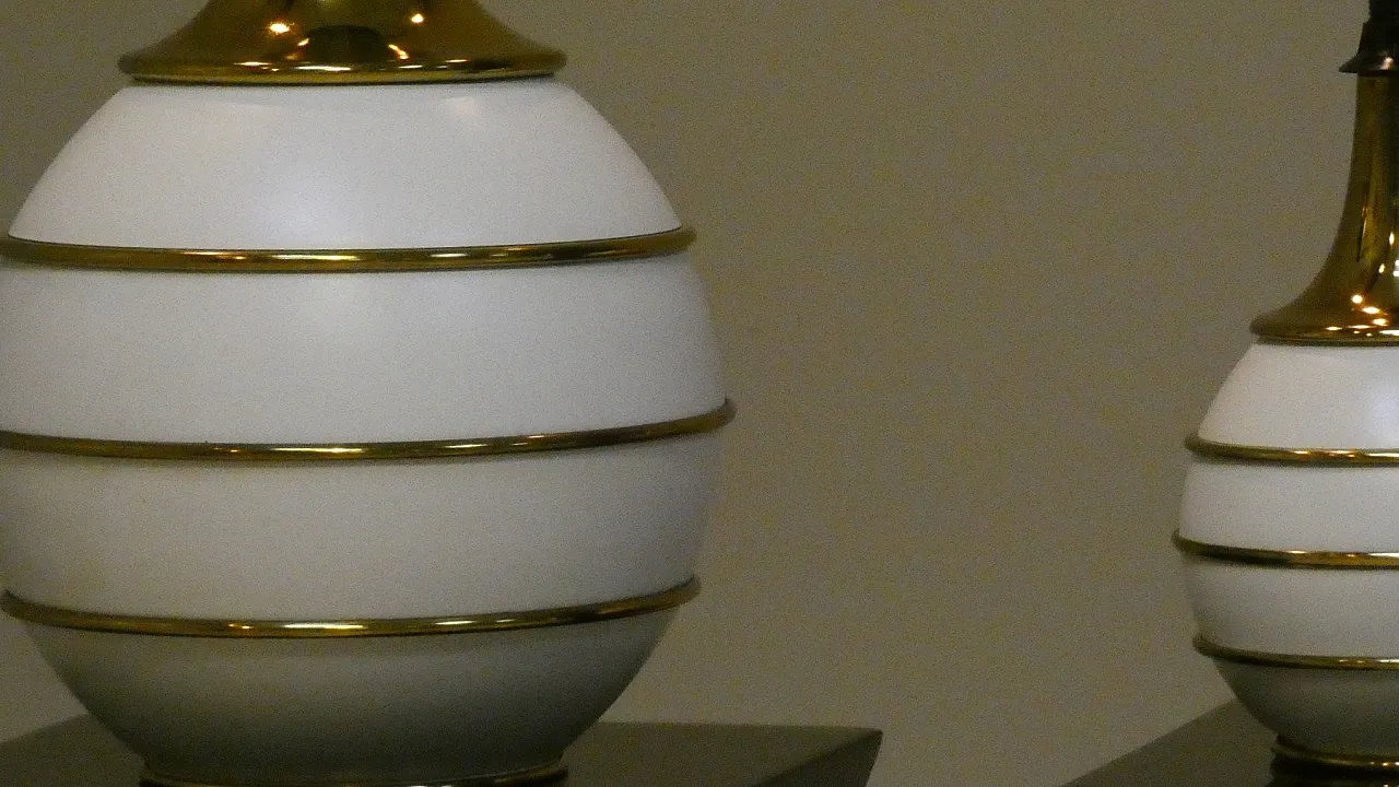 Pair of table lamps with brass details by Tommaso Barbi, 1970s 6