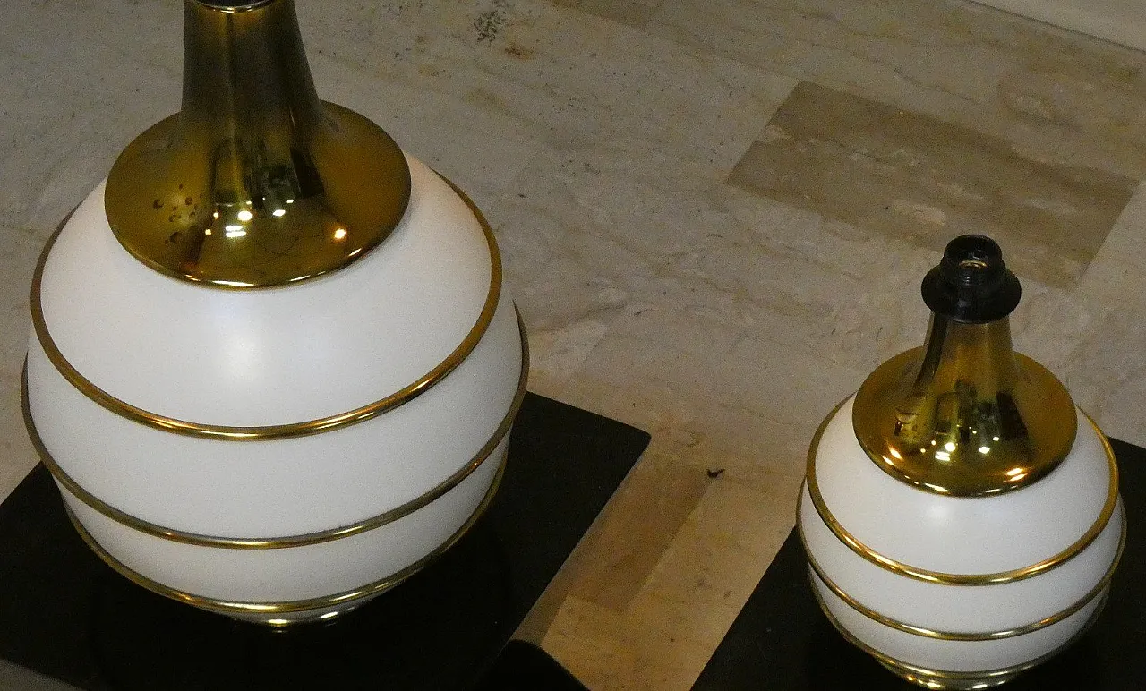 Pair of table lamps with brass details by Tommaso Barbi, 1970s 10