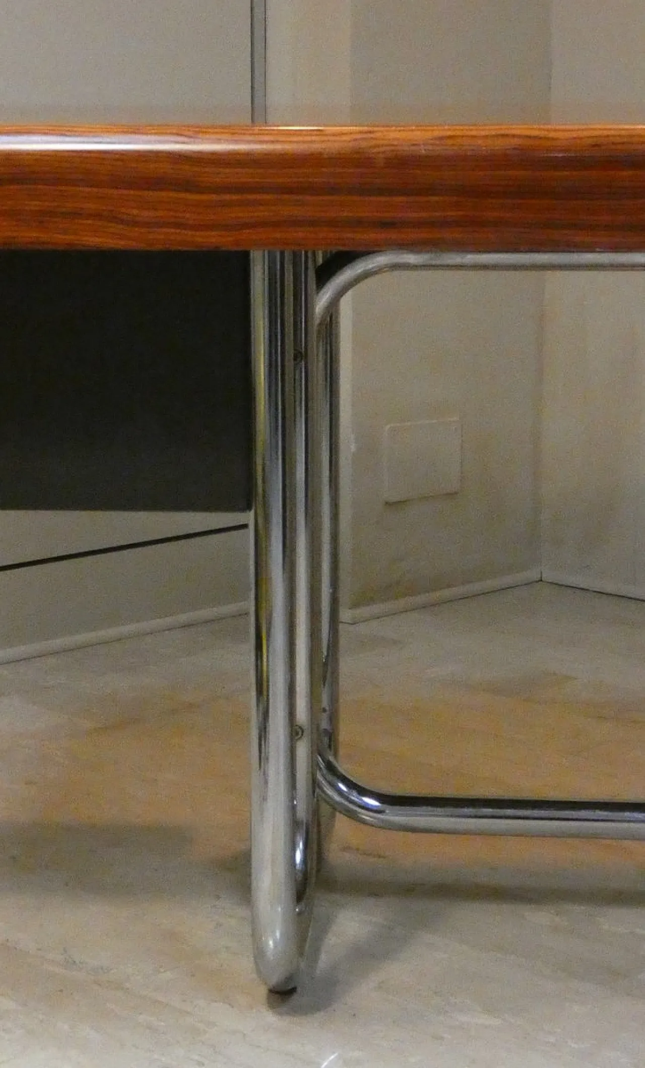 Modernist Bauhaus desk in wood and chromed steel, France, 1950s 3