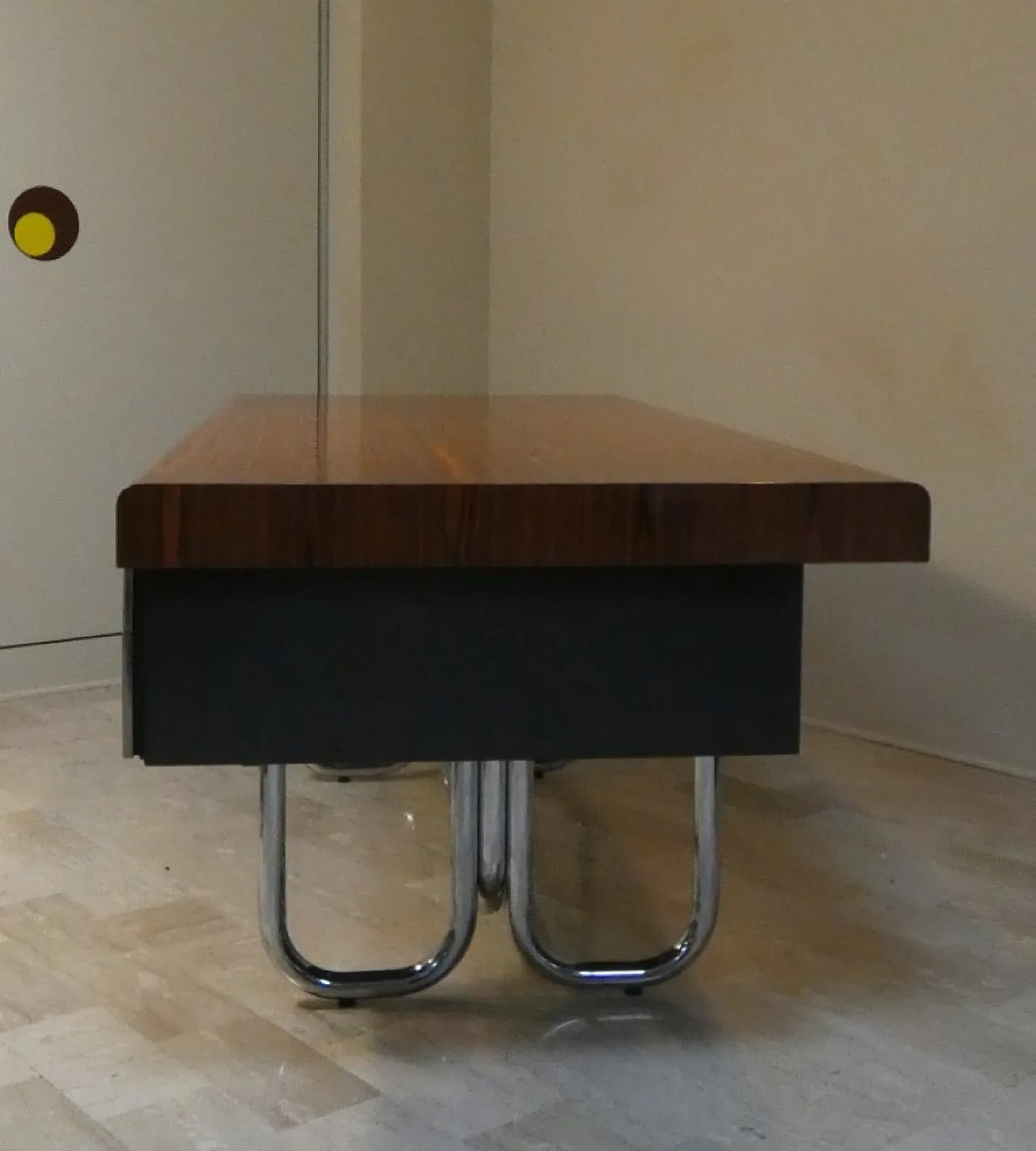 Modernist Bauhaus desk in wood and chromed steel, France, 1950s 4