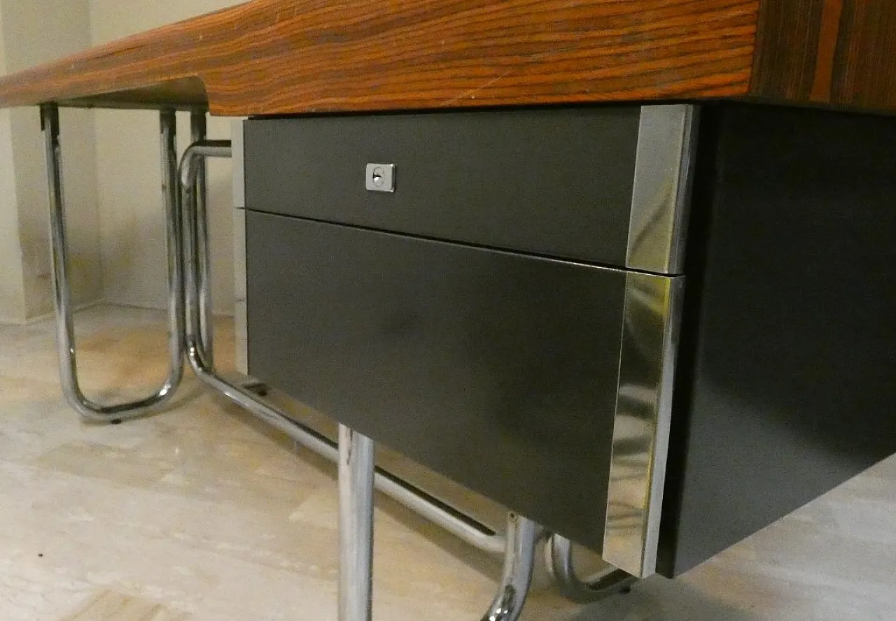 Modernist Bauhaus desk in wood and chromed steel, France, 1950s 6
