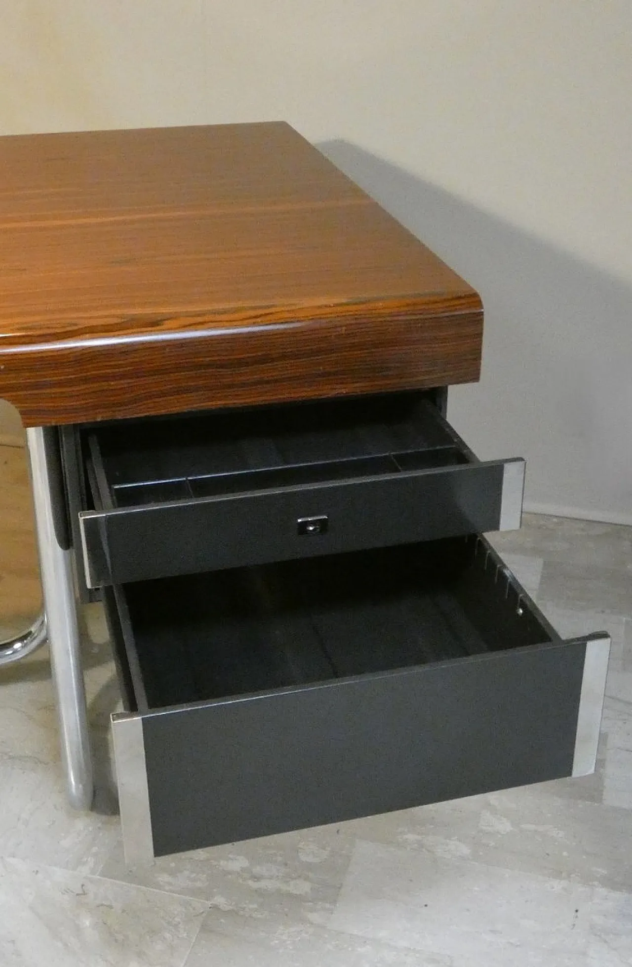 Modernist Bauhaus desk in wood and chromed steel, France, 1950s 7