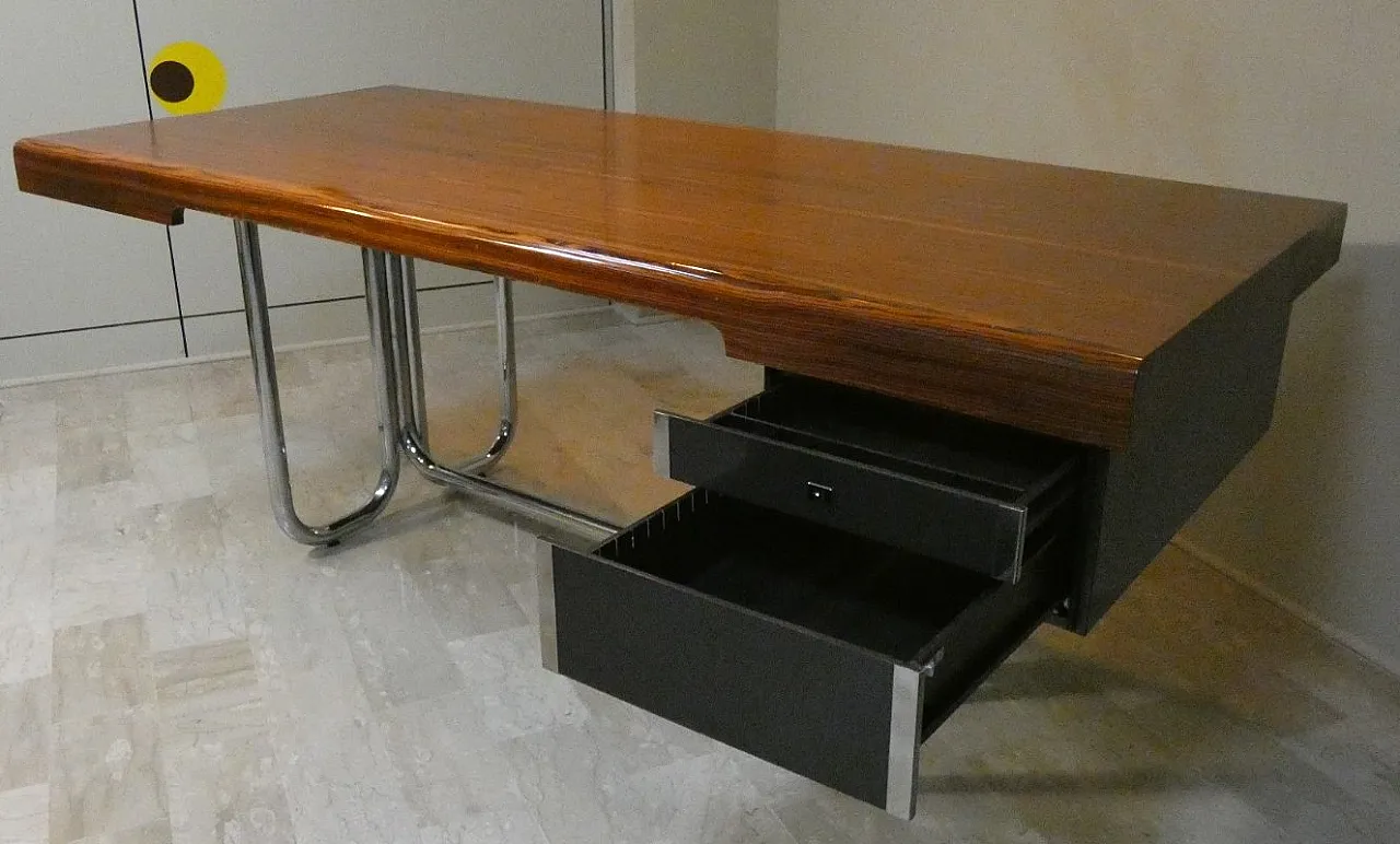 Modernist Bauhaus desk in wood and chromed steel, France, 1950s 9