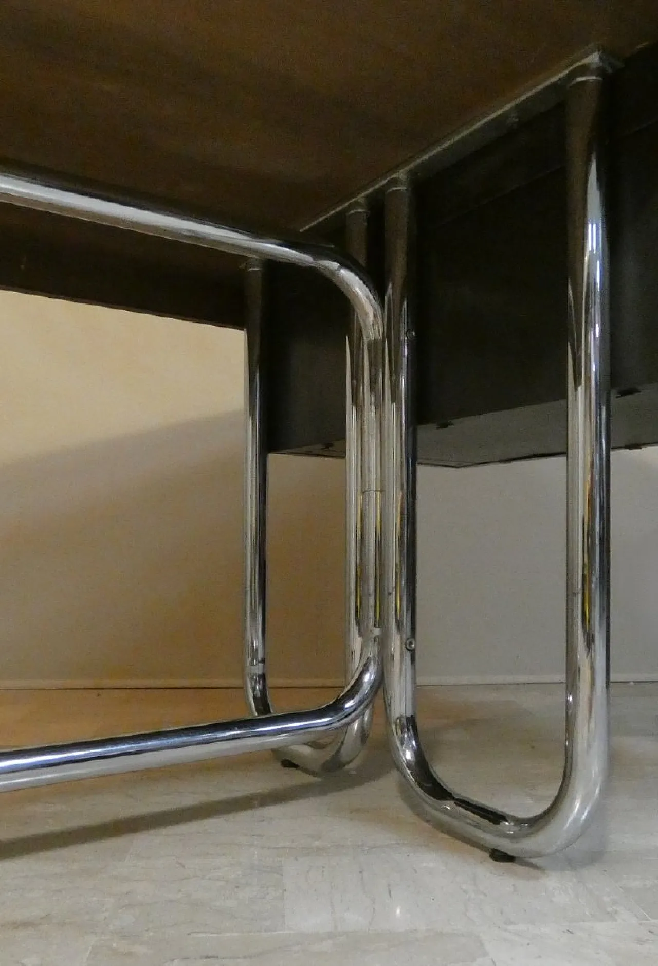 Modernist Bauhaus desk in wood and chromed steel, France, 1950s 10