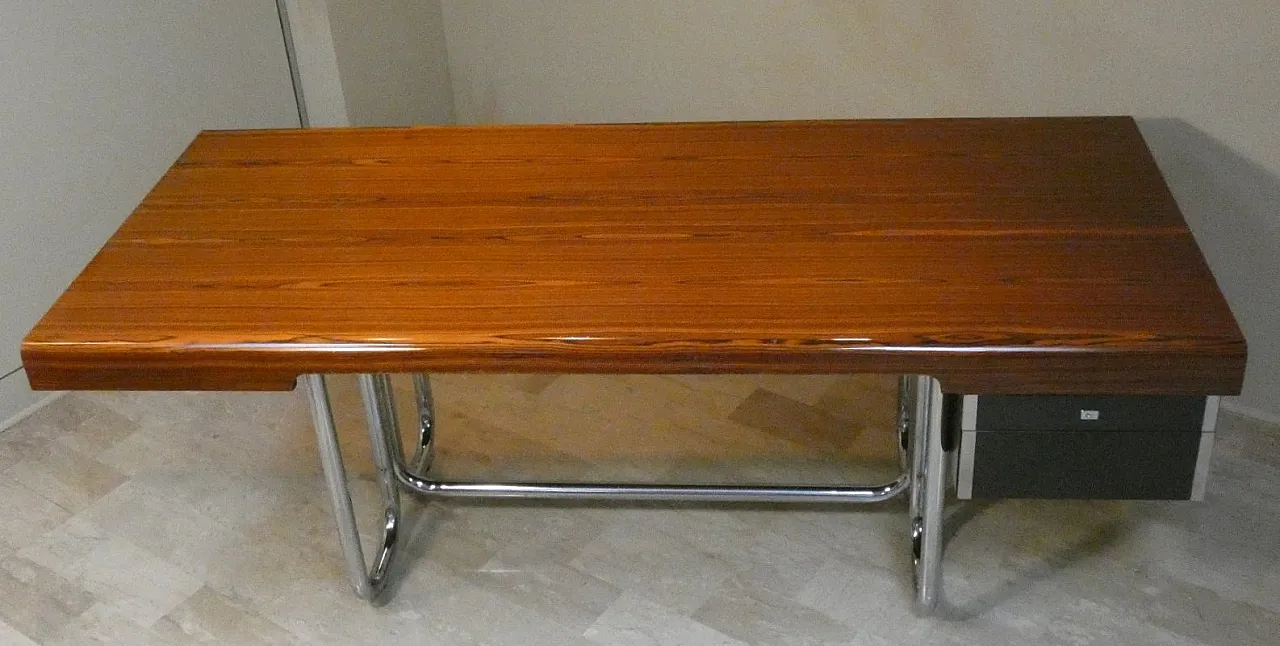 Modernist Bauhaus desk in wood and chromed steel, France, 1950s 11