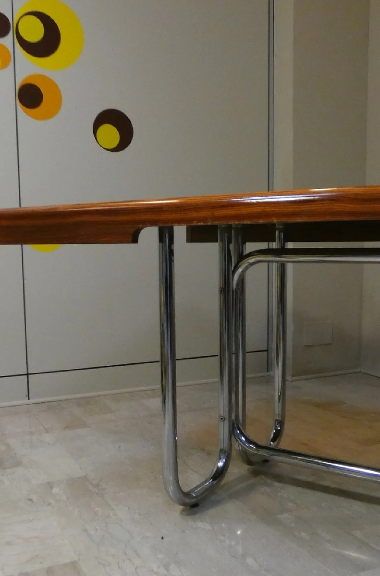 Modernist Bauhaus desk in wood and chromed steel, France, 1950s 12
