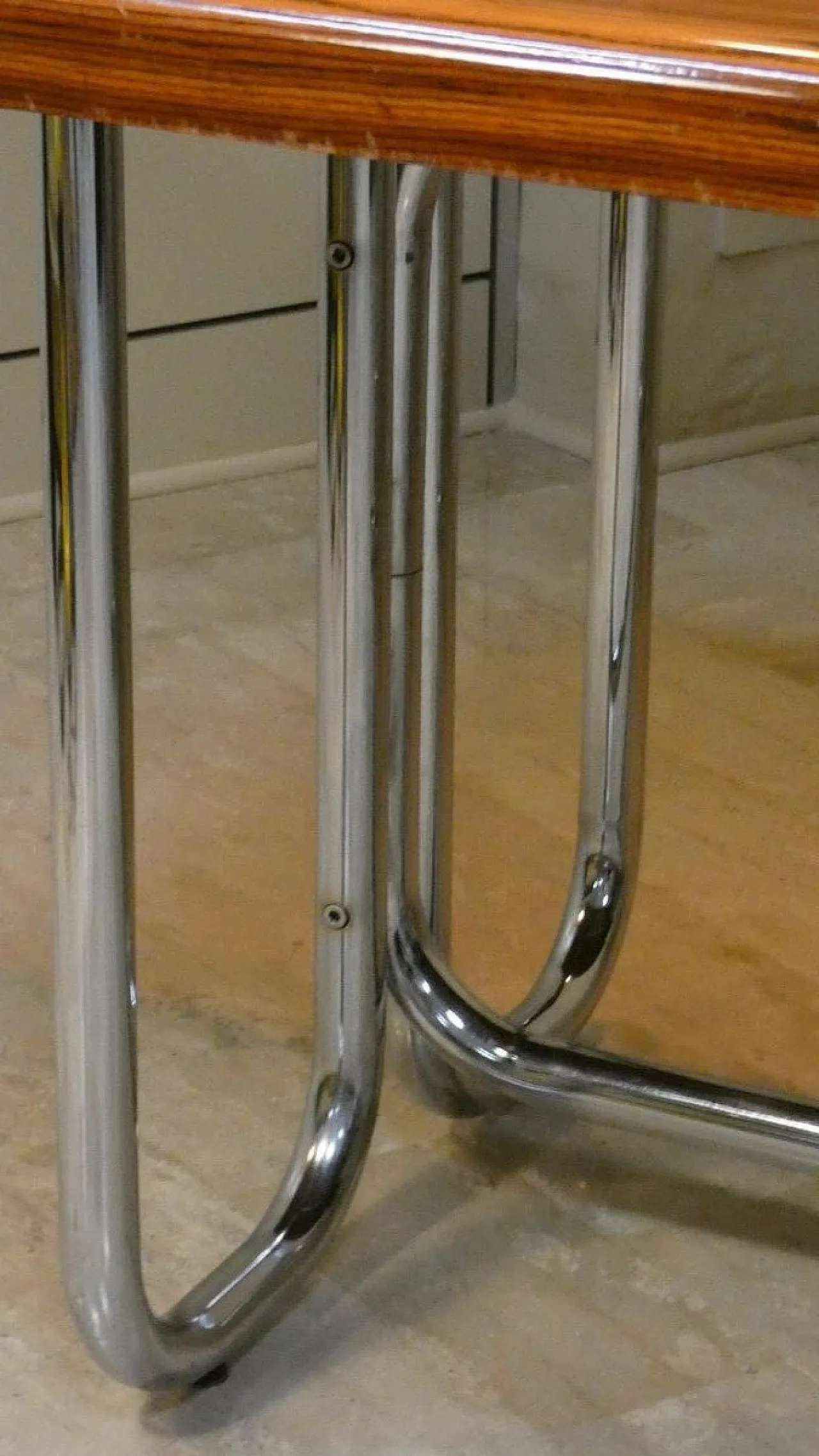 Modernist Bauhaus desk in wood and chromed steel, France, 1950s 13