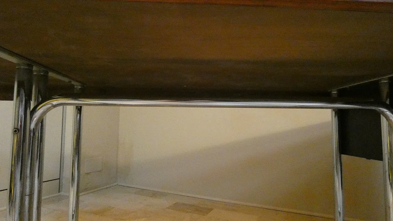 Modernist Bauhaus desk in wood and chromed steel, France, 1950s 15
