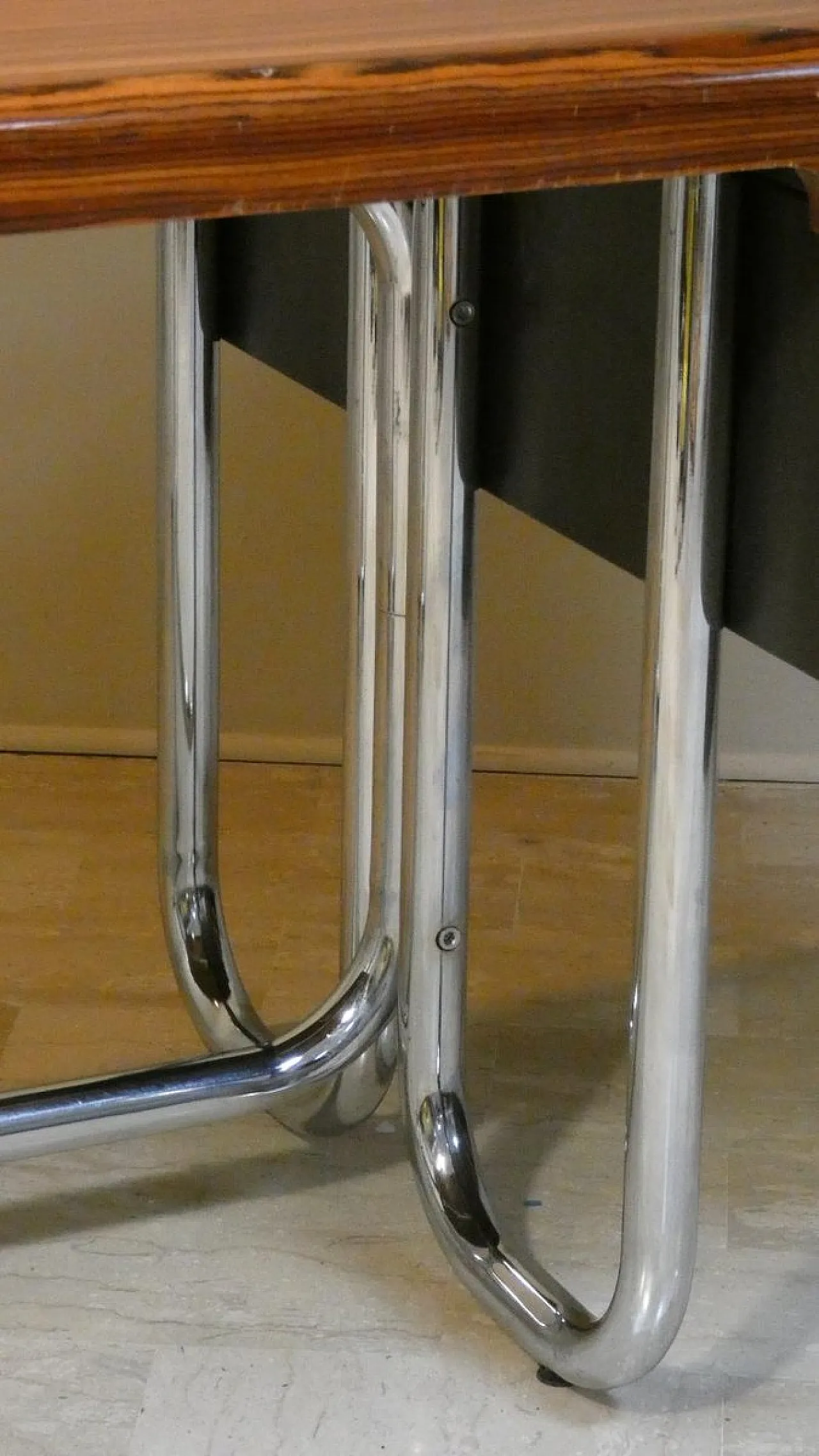 Modernist Bauhaus desk in wood and chromed steel, France, 1950s 16