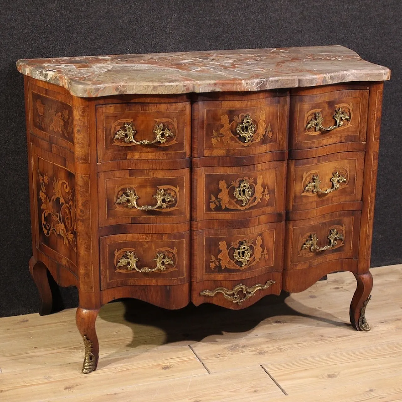 French Louis XV style marquetry chest of drawers from the 20th century 1