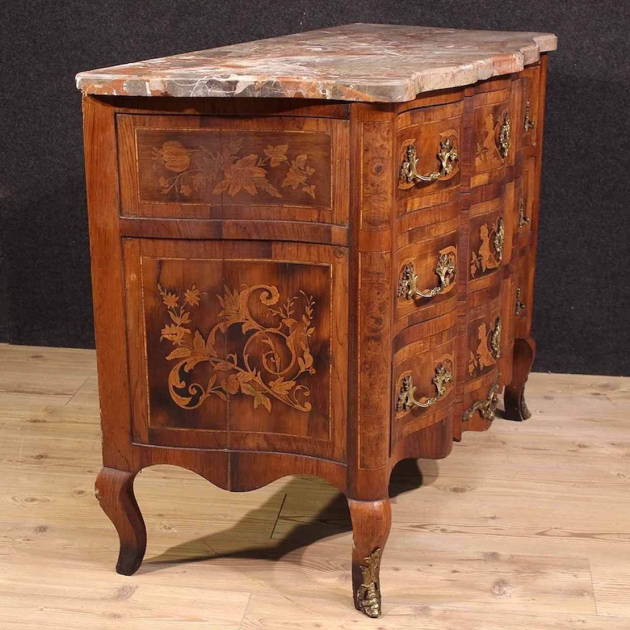 French Louis XV style marquetry chest of drawers from the 20th century 6