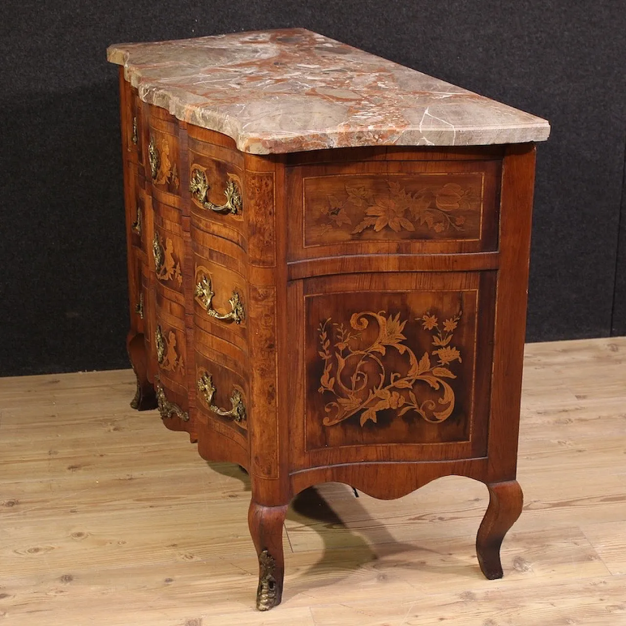 French Louis XV style marquetry chest of drawers from the 20th century 9