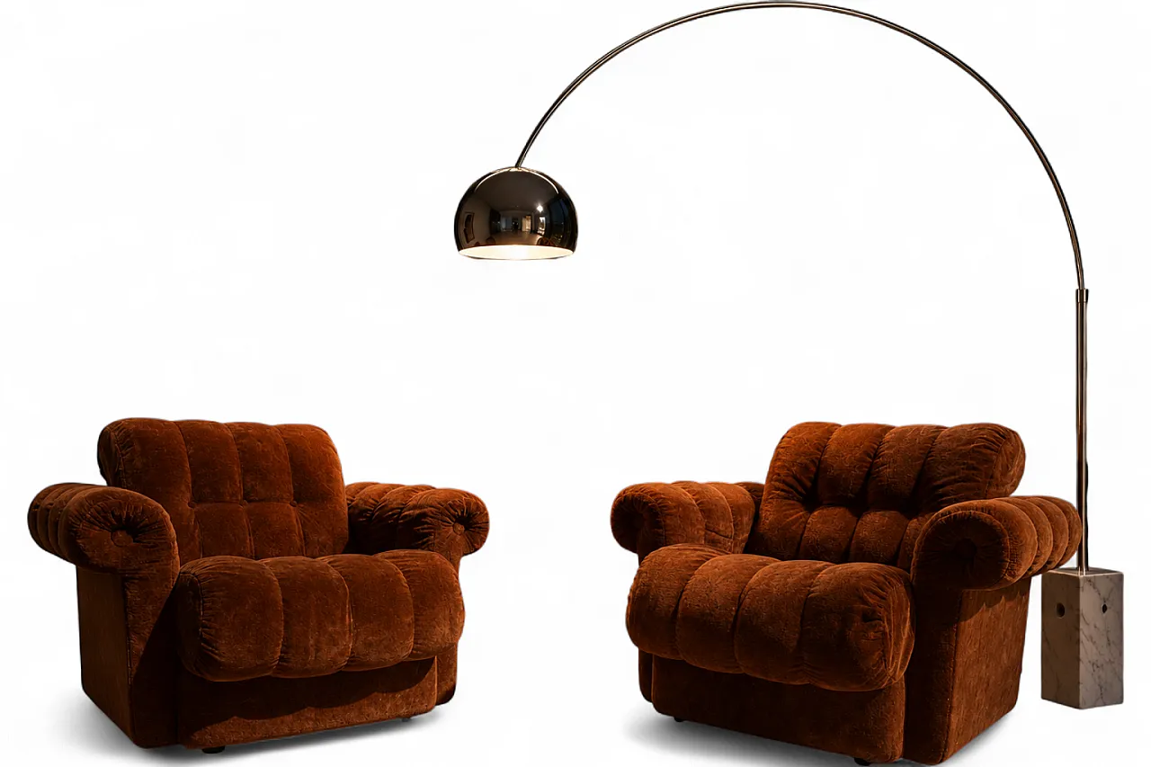 Pair of Space Age armchairs in brown velvet, 1970s 8